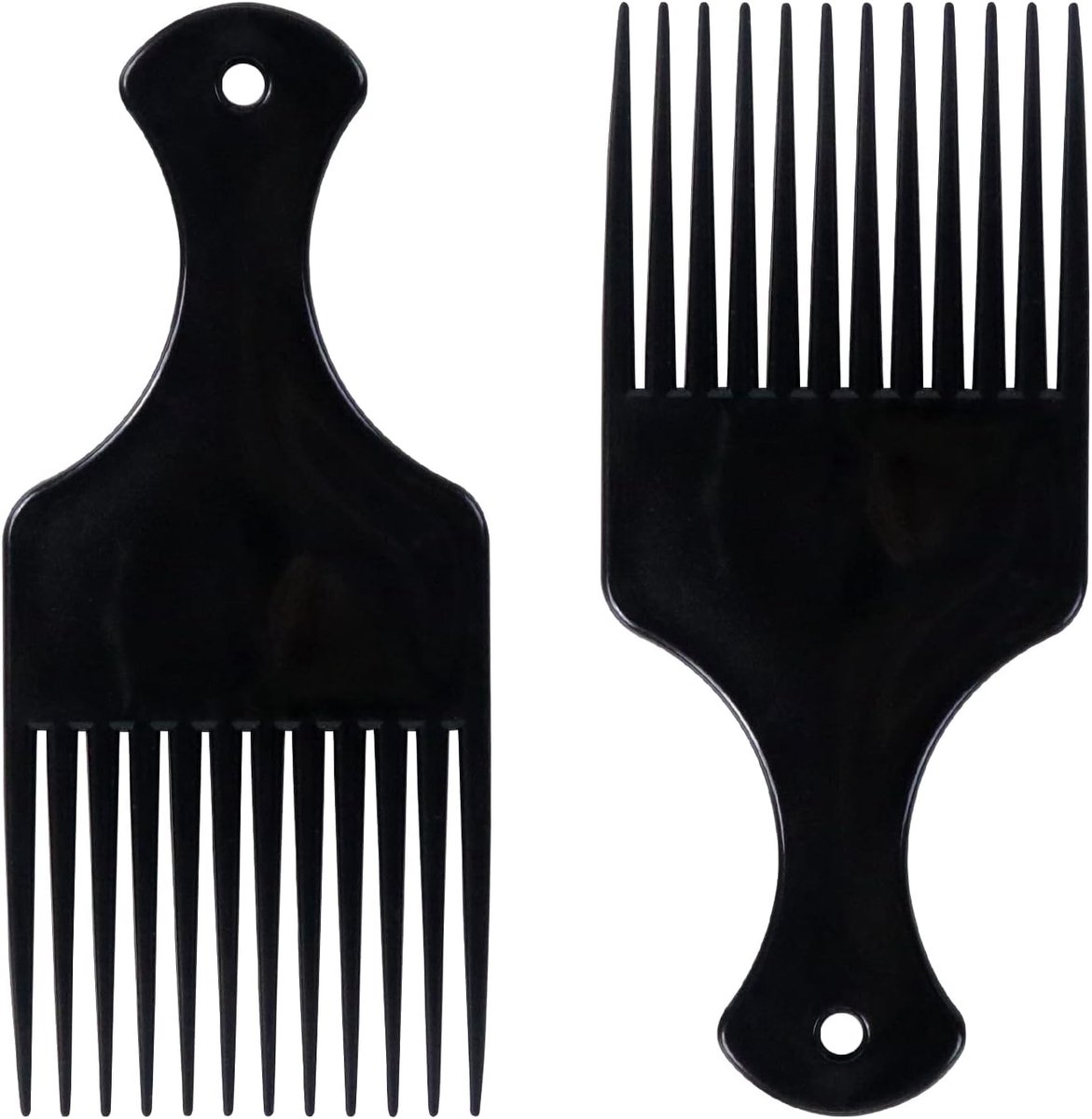Afro Haarkam Set - Krullen Kam - Haar Ontwarren - Brede Tanden - 16.5 x 7.5cm - Zwart
