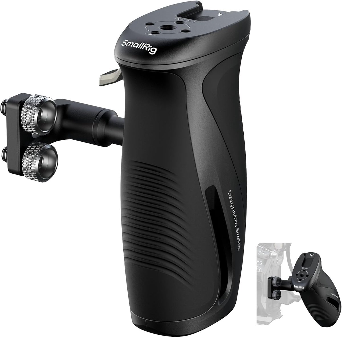 Draaibare Zijhandgreep - Camera Greep - Stabiliteit Verbeteren - Drukknop 360° Draaibaar - 11.2 x 6.2 x 8 cm - Zwart