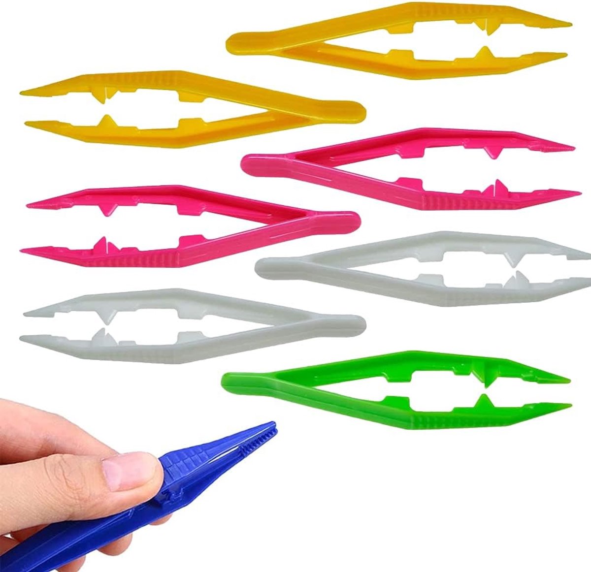 Plastic Pincet Set - Fijne Werk Pincetten - Eerste Hulp - Gekartelde Punt - 10.5 cm Lengte - Meerkleurig