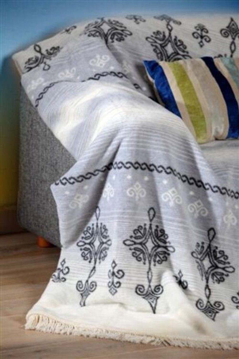 Unia Cotton Cloud Serie - Katoenen Acryl Deken - 150x200 - Wit Grijs Grafiet