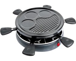Royal Swiss® Raclette Grill 6 Personen – 800W – 6 Pannetjes – Antiaanbak – Rond Model – Multifunctionele Tafelgrill – BBQ & Eierplaat – Familie Set