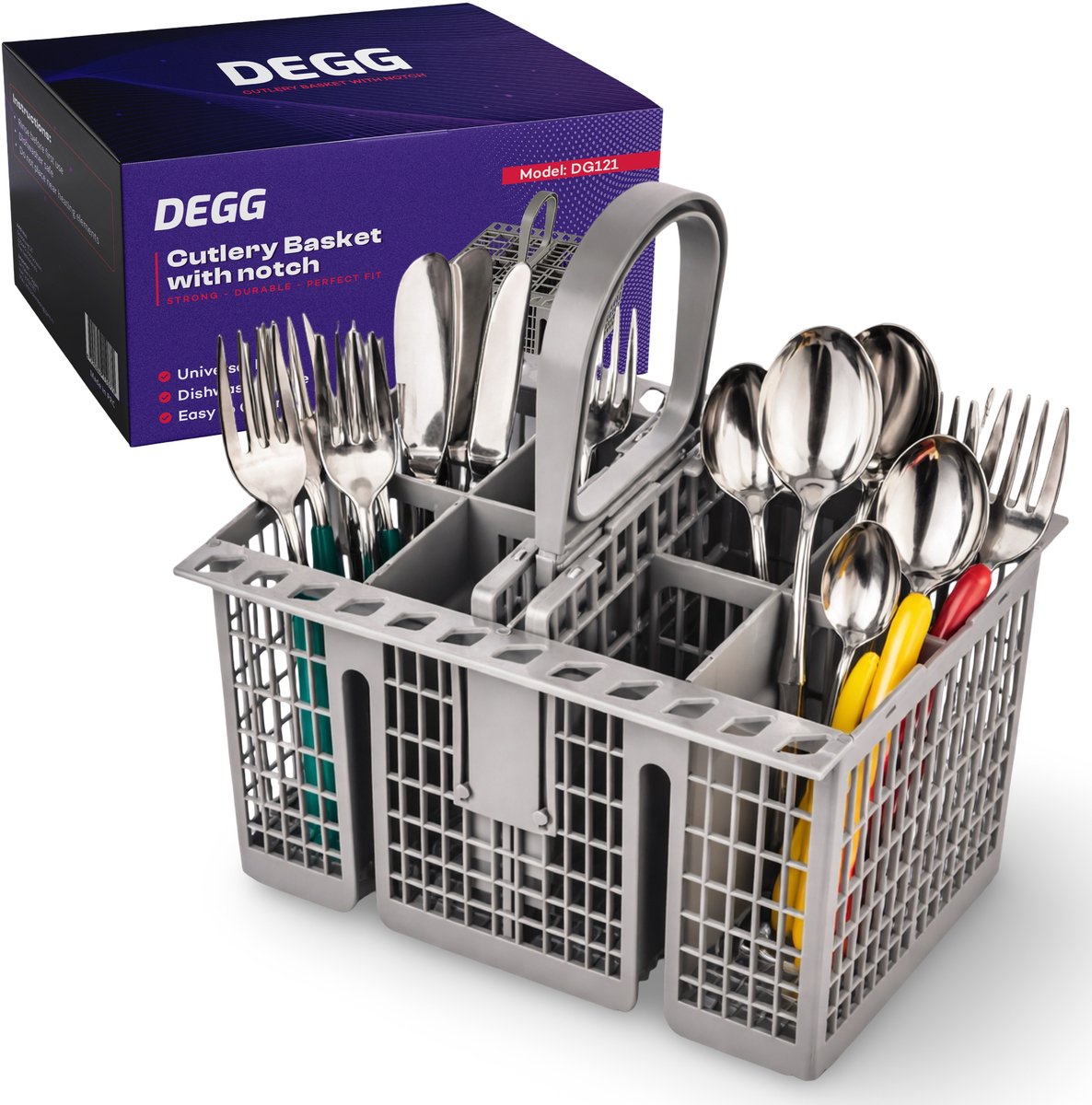 DEGG® - Universele Bestekmand voor Vaatwasser - Met Handvat - Grijs — afbeelding 1