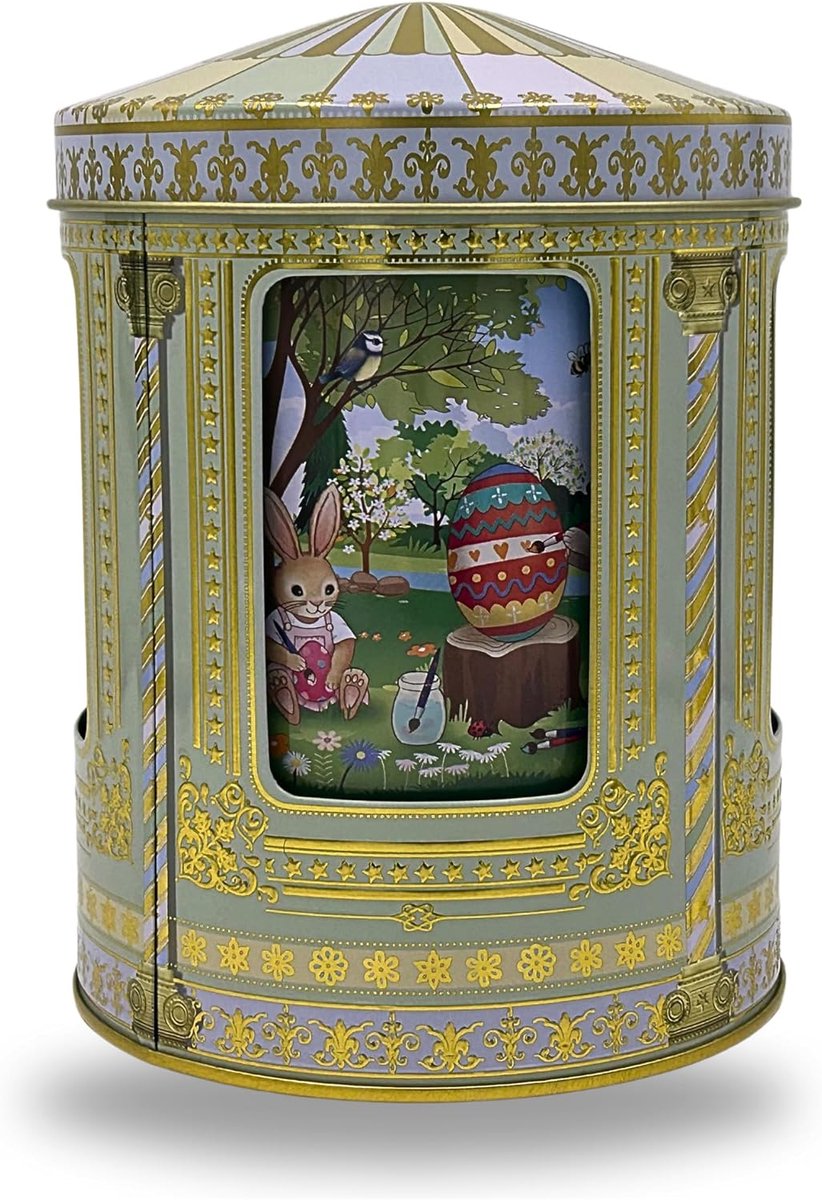Gebaksdoos Muziekdoos - Opbergdoos Geschenkdoos - Koekjes Vers Houden - Draaiende Paashaas Decoratie - 12 x 12 x 16 cm