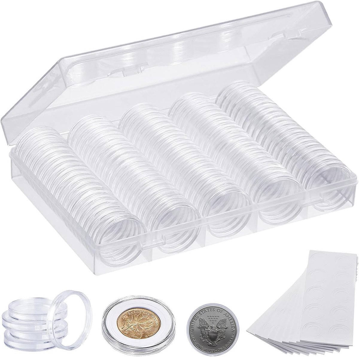 Munt Capsules - Munt Houder - Munt Collectie - Inclusief Opbergdoos - 100 Stuks - Transparant