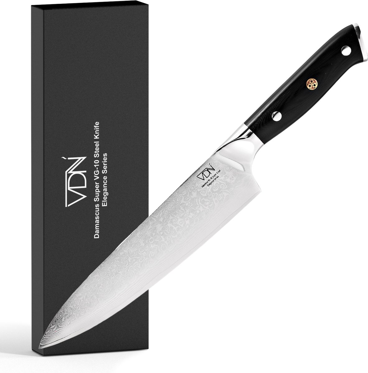 VDN Koksmes Damaststaal 32 cm - Japans VG10 Keukenmes met 66 Lagen Damascus Staal - Professioneel Koksmessen Chefmes