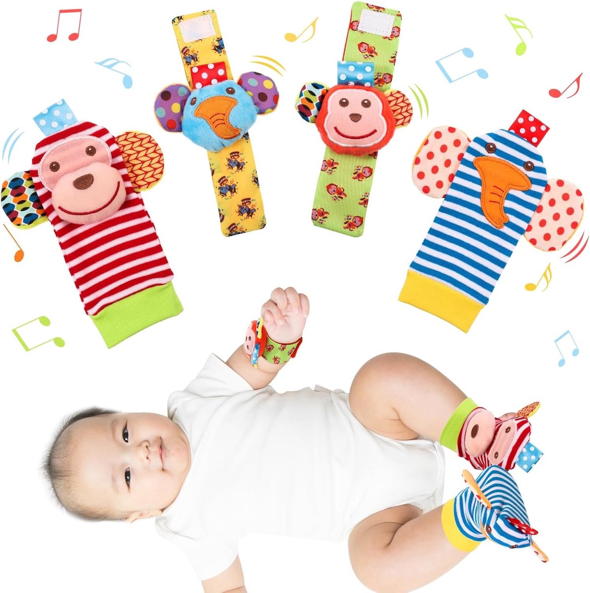 Babyspeelgoed set - Rammelaar sokjes - Sensorische ontwikkeling - Vierdelige set - 0-12 maanden - Meerkleurig