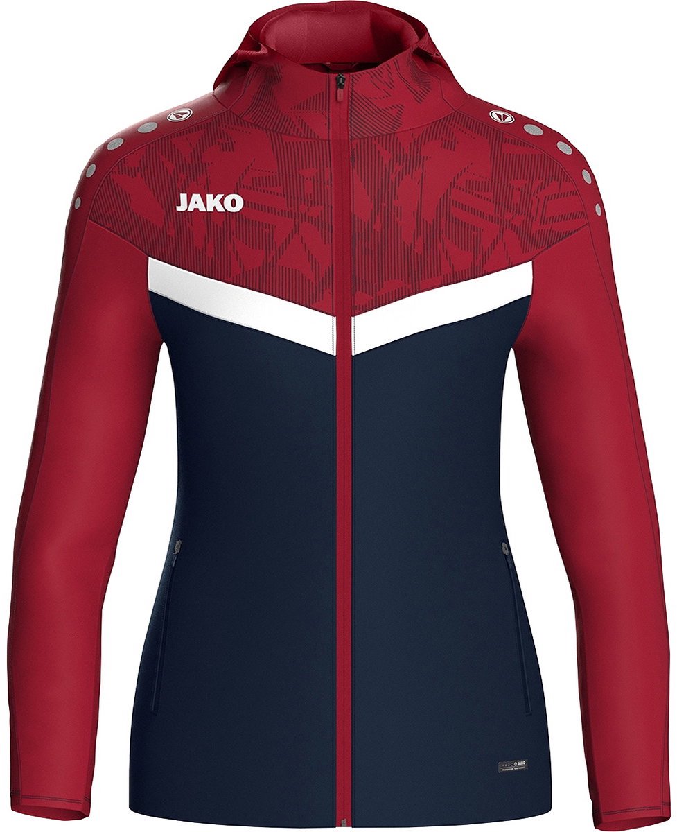 Jako Iconic Jas Met Kap Dames - Marine / Chilirood | Maat: 40