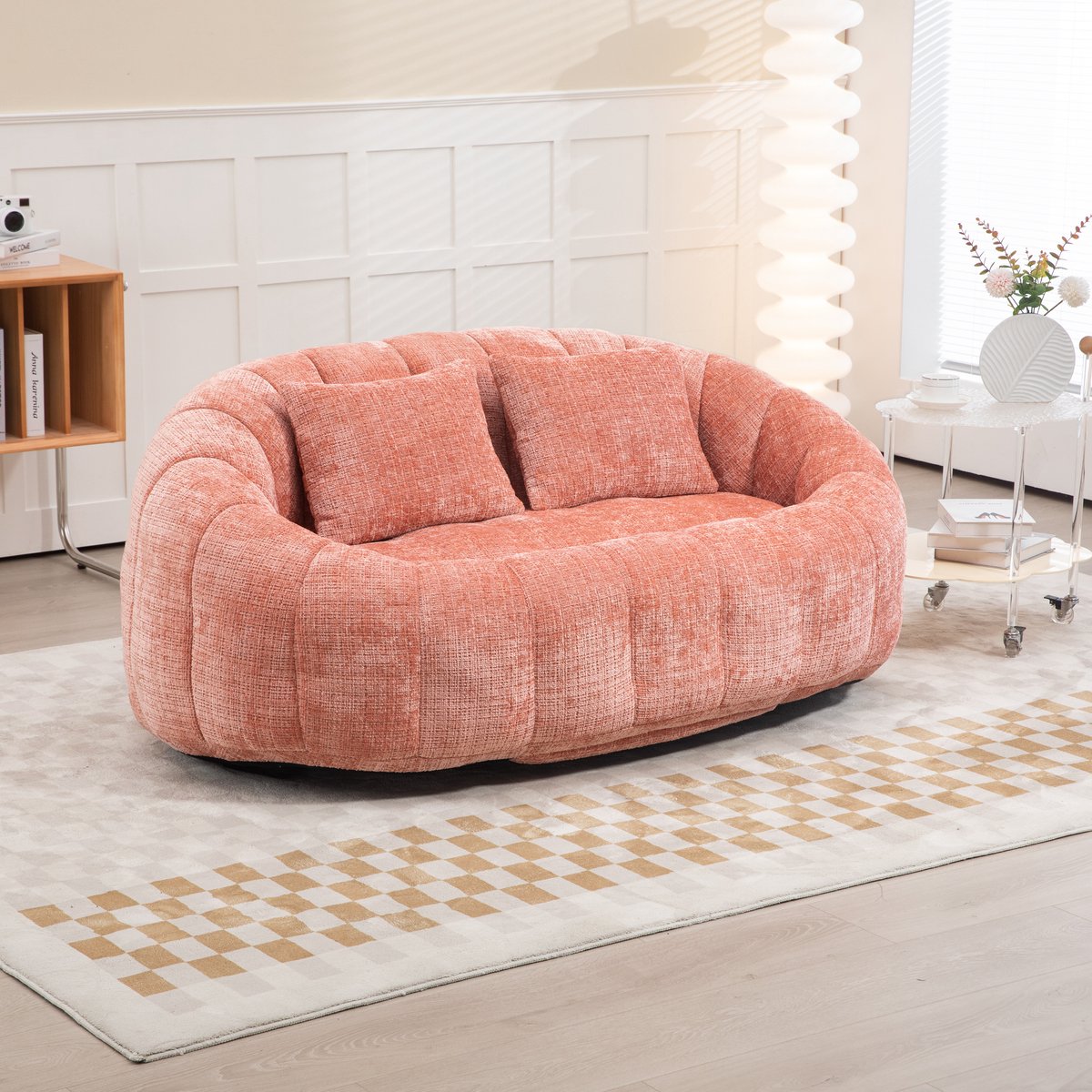REDOM - Vloersofa - Met Armleuningen En Schuimvulling - Voor Woonkamer En Slaapkamer - Chenille - Roze - 150 x 95 x 63 cm