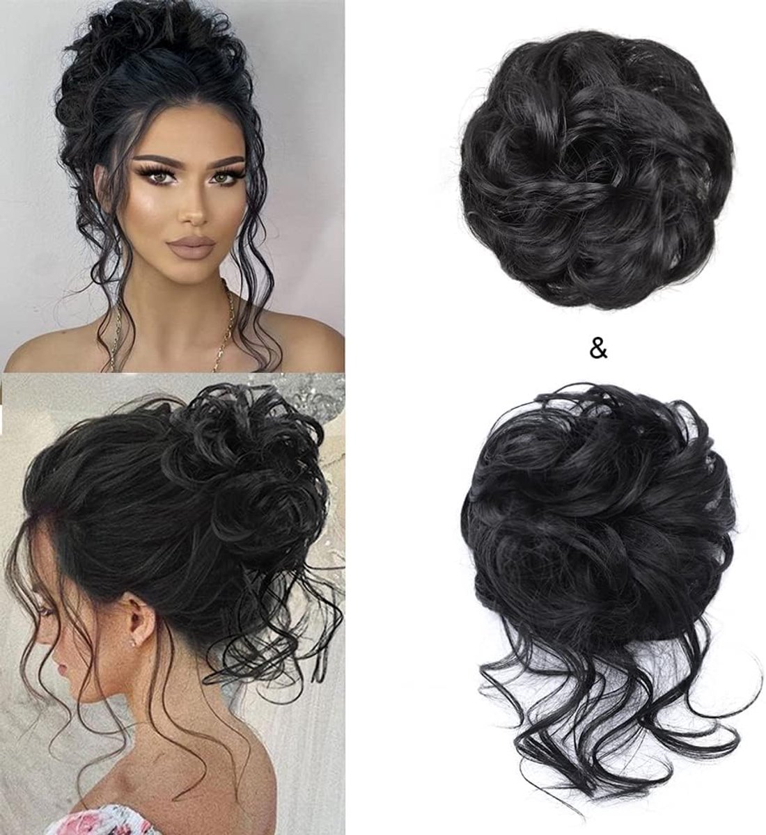 Haarstukjes Kapsel - Kapsel Bun - Snel Haar - Synthetische Vezel - 15 cm Diameter - Zwart