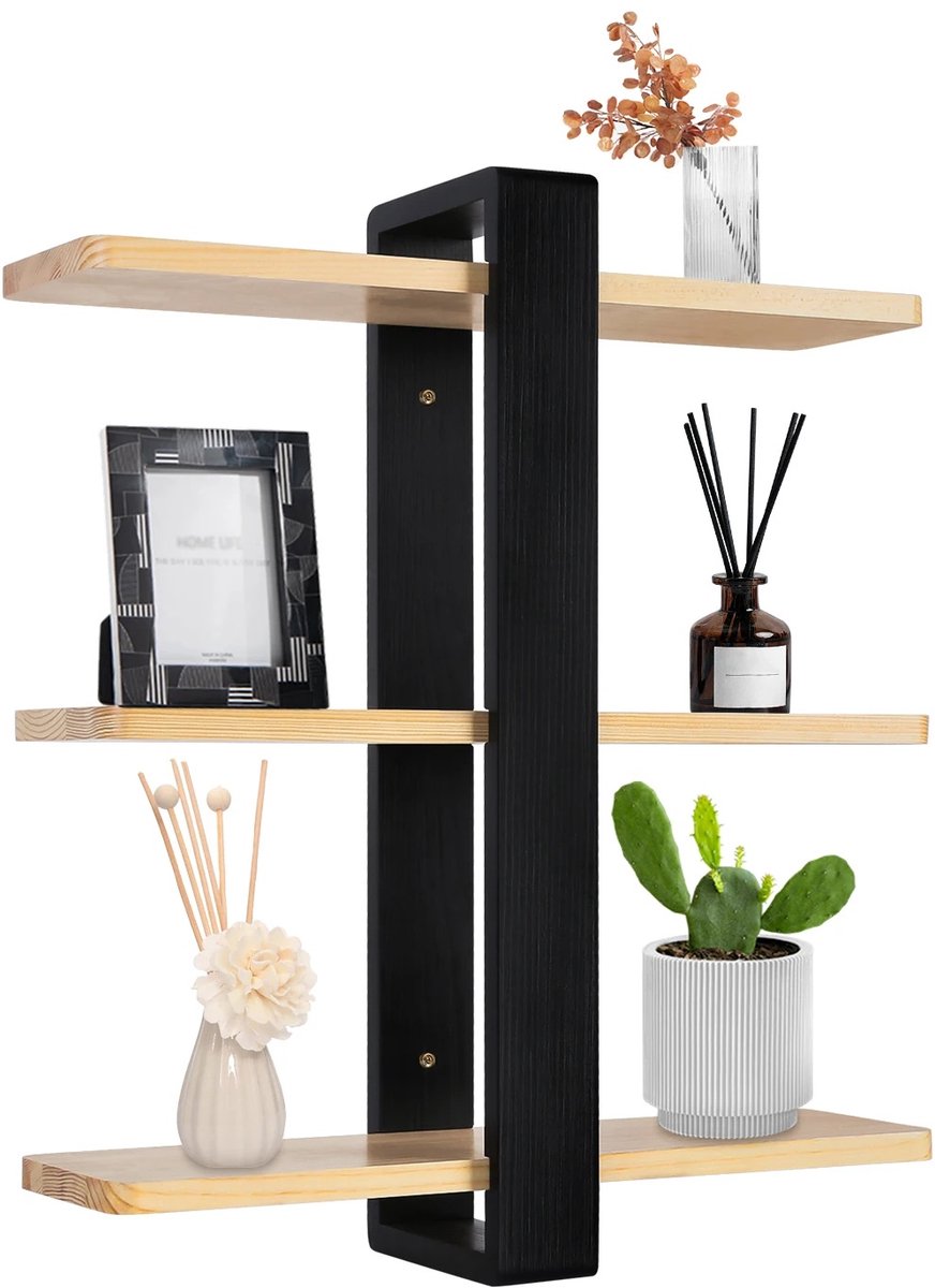 Wandplank met 3 niveaus - decoratieve zwevende plank 50 x 58 cm - wit