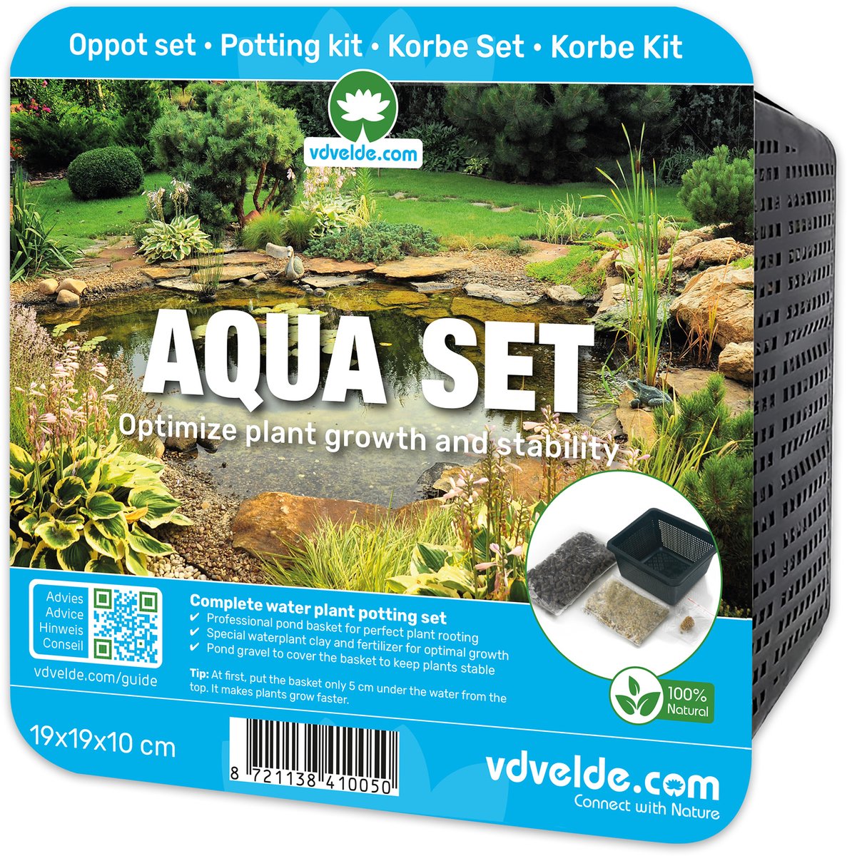 vdvelde.com - AQUA SET vijverplanten compleetset 19x19x10 cm - Vijvermand incl. substraat, klei, meststof en grind - Direct plantklaar voor waterplanten