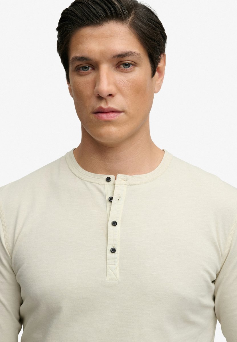 Superdry Slub Jersey Henley Top met Lange Mouwen Heren Tops Grijs
