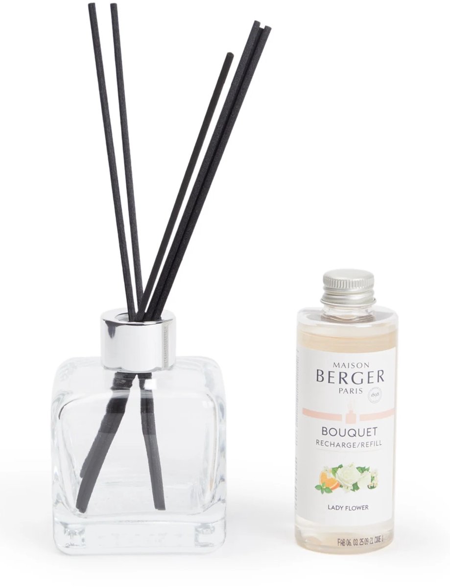Maison Berger - Geurstokjes + Navulling - 100 ml - Lady Flower - Bloemige geur - Huisparfum - Huis Parfum - Geurdiffuser - Geur Diffuser - Fragrance Sticks