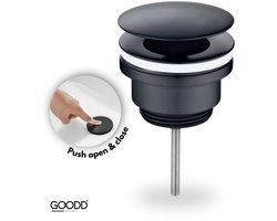 GOODD® - Bonde d'évacuation - Bonde de lavabo - Fontaine - Push Open – Noir - Universel - Pop-up - Revêtement PVD