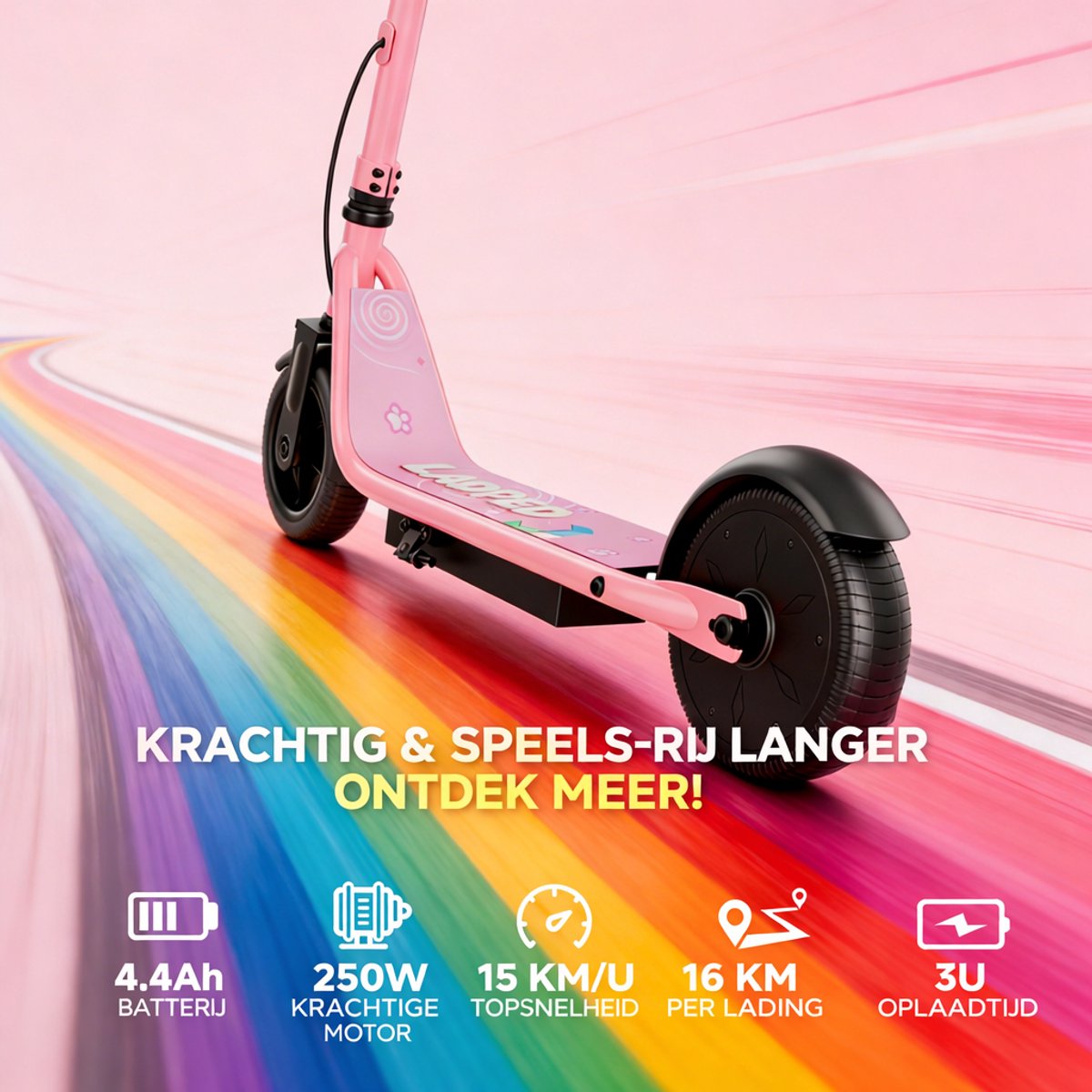Elektrische kinderstep Stay-on Ladped roze – 15 km/h, 15 km bereik, inklapbaar, veilig remsysteem, LED verlichting - Afbeelding 4