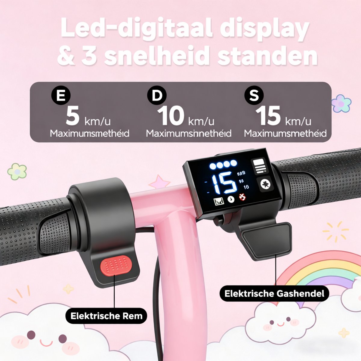 Elektrische kinderstep Stay-on Ladped roze – 15 km/h, 15 km bereik, inklapbaar, veilig remsysteem, LED verlichting - Afbeelding 3