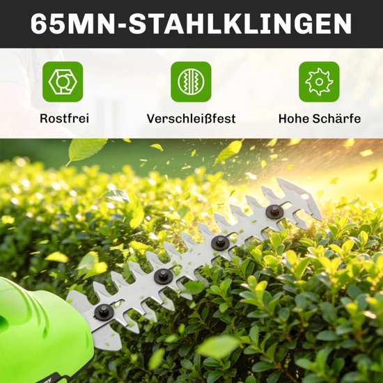 2-in-1 Accu Heggenschaar - Heggen- en Struiktrimmer - Elektrische Grasschaar - met 18V 2.0Ah Accu & Lader - Draadloze Snoeischaar - Heggenknipper - Tuingereedschap voor Struiken, Hagen en Planten - Groen + Zwart van Merkloos	 — afbeelding 3