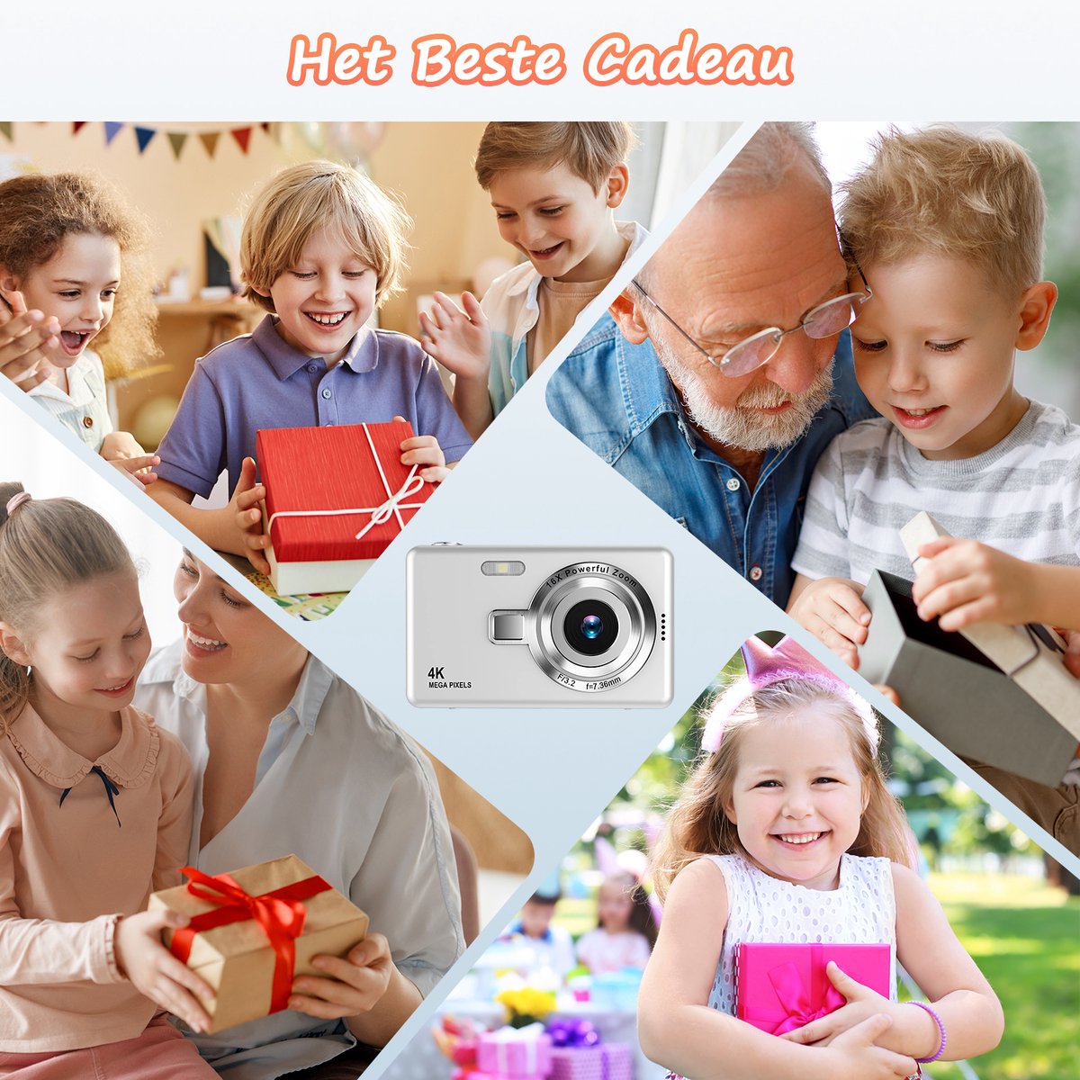 Digitale Camera 44MP - 1080P FHD Video - 2.4 Inch LCD Scherm - 16X Digitale Zoom - Compacte en Draagbare Vlogcamera - Anti Shake Functie - Inclusief 32GB SD Kaart - Zilver thumbnail 4