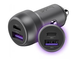 Buddi Power USB - C Autolader - USB + USB-C Poort - Met snelladen - 89W - Compact formaat - oplader voor in de auto - Geschikt voor sigarettenaansteker - 12 Volt stekker