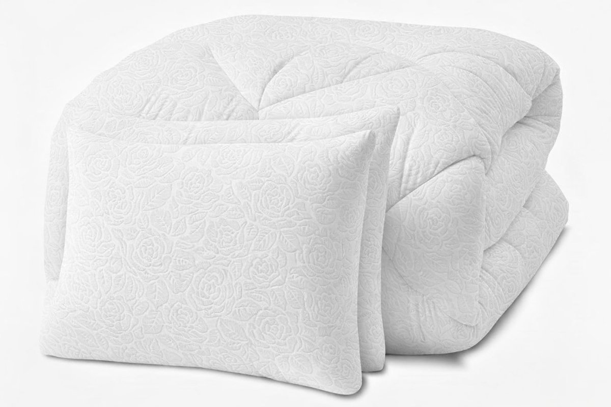 Bed Care - Lazy Dekbed- Dekbed Zonder Overtrek - Embossed Floral - 240x220 - Wit - Inclusief Kussenslopen 60x70 cm