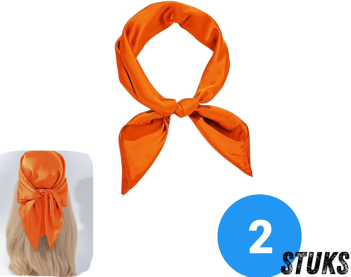 Chipa - Oranje Bandana 70x70 cm – 2 stuks - Multifunctioneel Sjaaltje – Polyester – Hoofddoek / Halsdoek / Hoofdband / Haarband – Perfect voor Koningsdag & Festivals - Koningsdag Accessoires - Oranje Accessoires - Koningsdag Kleding - Kingsday