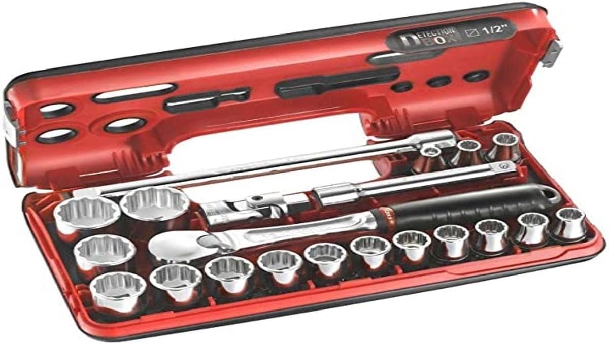 Gereedschapsset Metrisch - Doppenset 1/2 inch - Reparaties Uitvoeren - Compacte Doos - 21-Delig - Rood