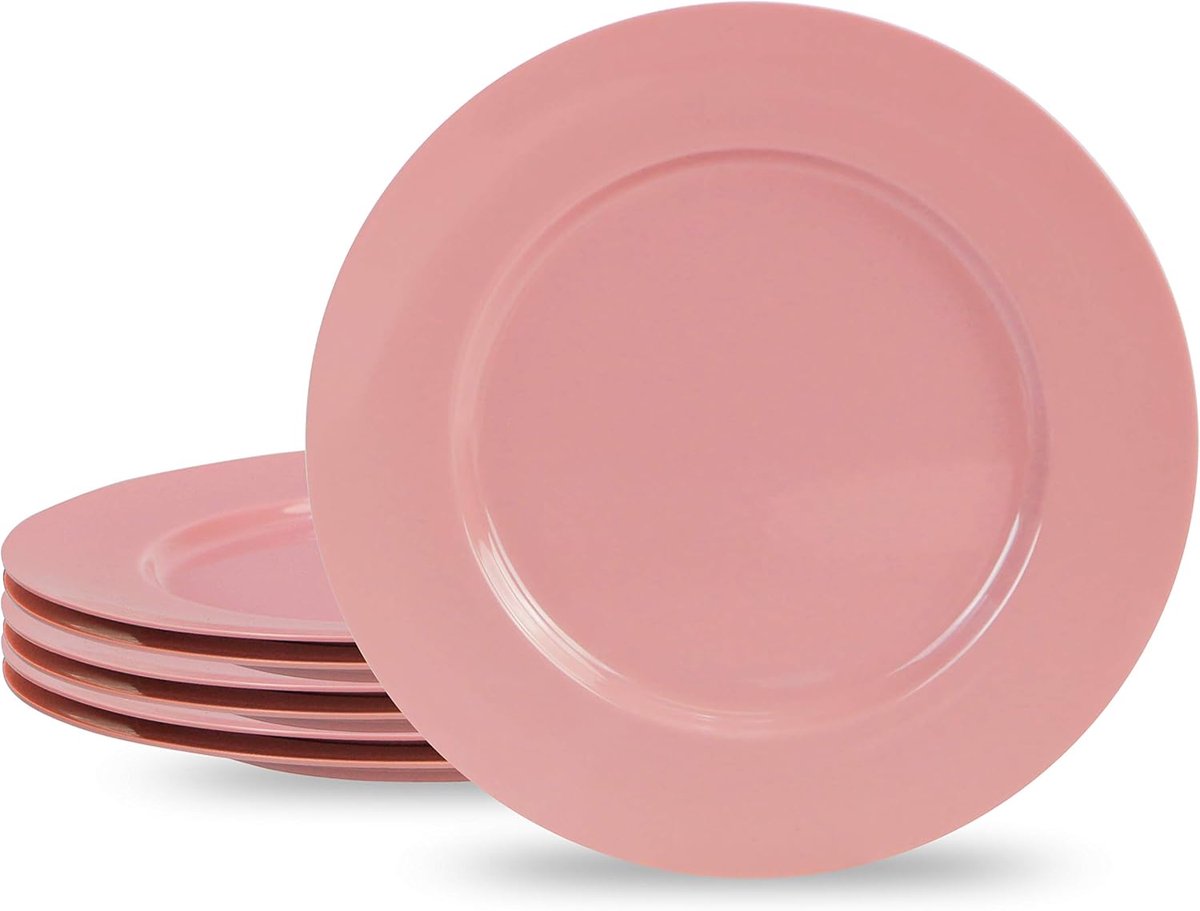 Saladeborden Melamine - Borden Set - Buiten Eten - Lichtgewicht Duurzaam - 6 Stuks - Roze