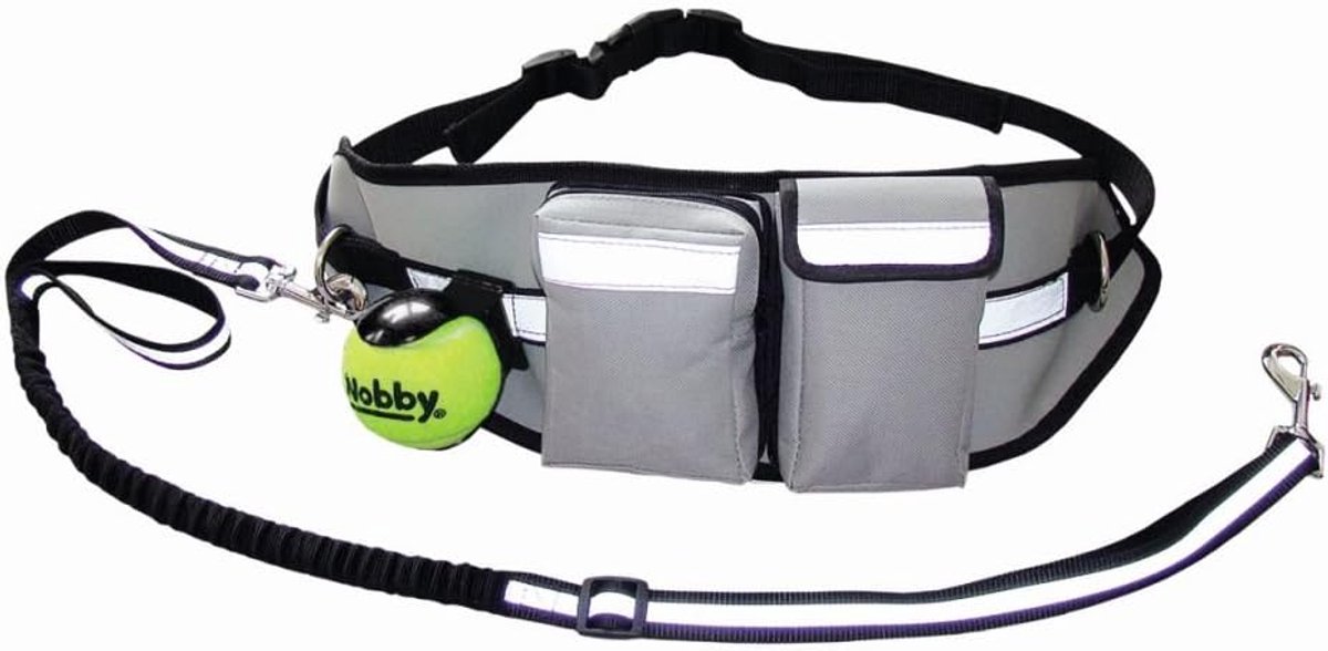 Heupriem met Lijn - Hondenriem Tas - Handen Vrij Lopen - Verstelbare Riem - 52 x 14 cm - Gestreept