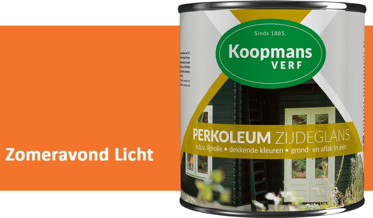 Koopmans Perkoleum Zijdeglans Dekkend – Houtverf Buiten – Dekkende Beits voor Schutting & Gevel – Elastisch & Weerbestendig – 2,5 l – Zomeravond Licht