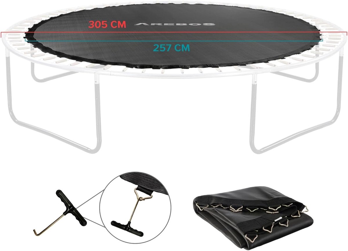 Trampoline Springdoek - Springmat - Buiten Spelen - Hoge Belastbaarheid 150kg - Ø 257 cm - Zwart