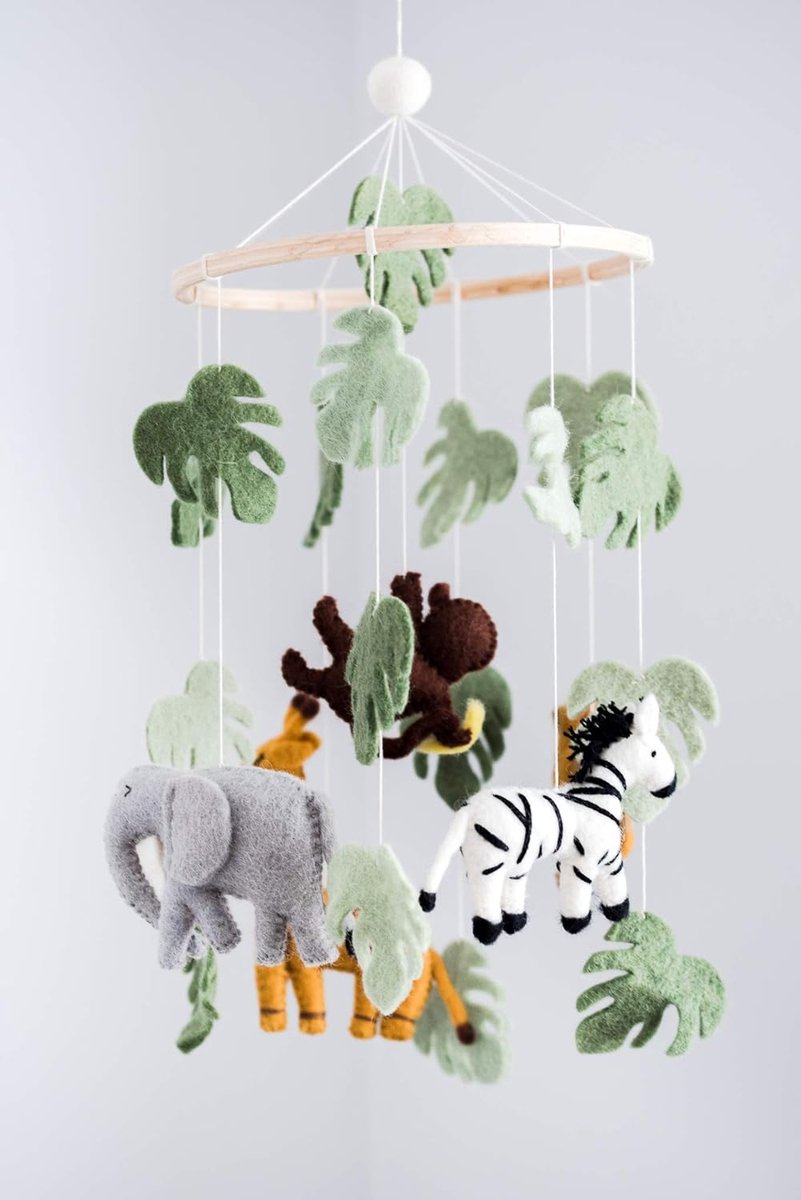 Jungle Dieren Mobiel - Safari Kinderkamer Decor - Babykamer Decoratie - Houten Muzikaal - 12 x 6 x 13 cm
