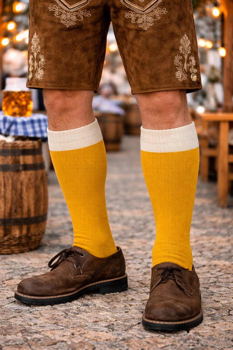 Bierfeest Sokken – Geel/Wit – Oktoberfest Sokken – Bier Thema – Feest & Carnaval Sokken – Volwassenen – Maat 43-44 – Alpenclothes