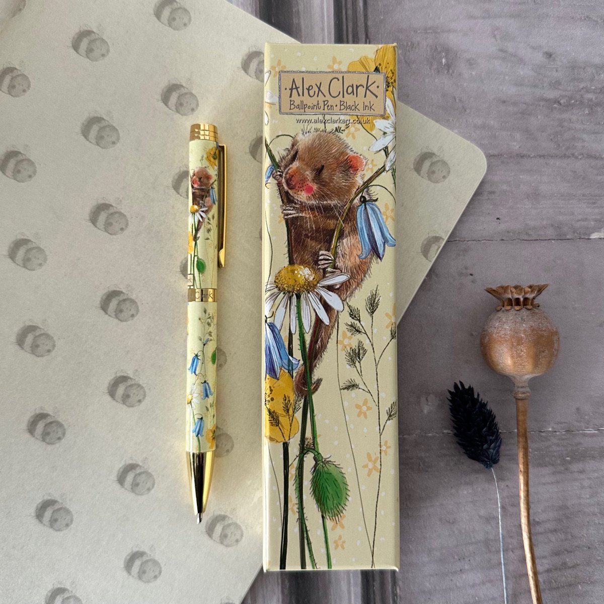 Alex Clark Pen in doosje Muis en Bloemen ~ Fieldmouse and Flowers