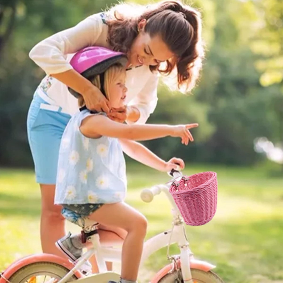 Roze meisjes kinderfietsmand met bloemenprint