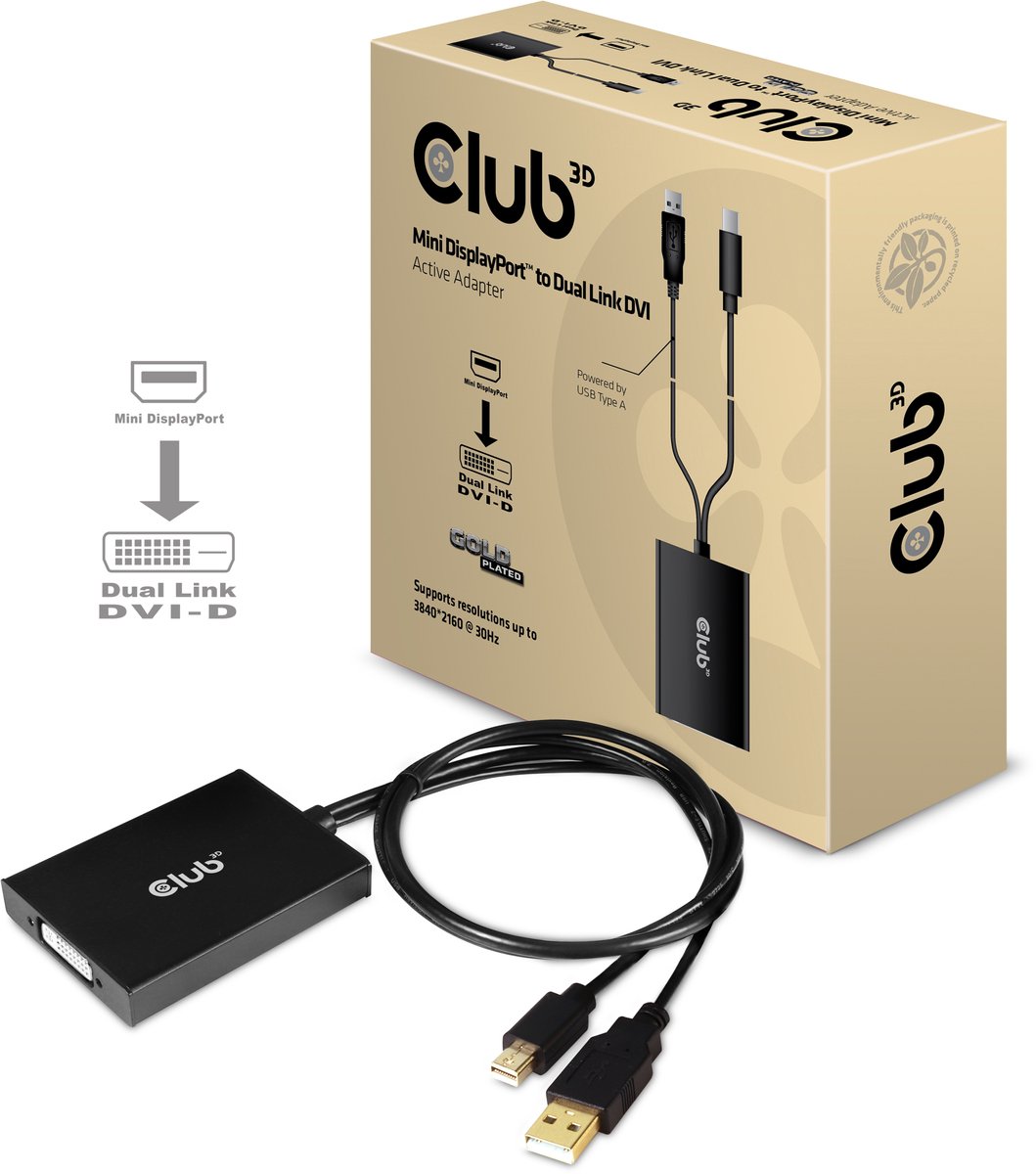 CLUB3D cac-1130 MiniDP/USB-A DVI-D Zwart