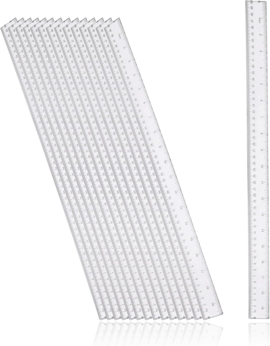 Plastic Liniaal Set - Meetlat Kristalhelder - School Kantoor Thuis - Duurzaam Kunststof Materiaal - 50 cm Lengte - Transparant