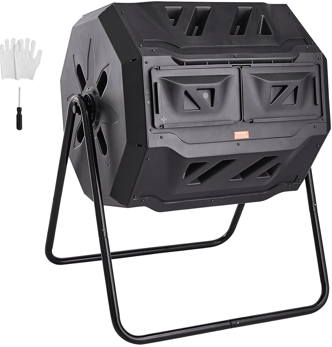 Draaibare Compostbak - Compost Trommel - Snelle Compostering - Dubbel Compartiment - 73x62x95 cm - Zwart