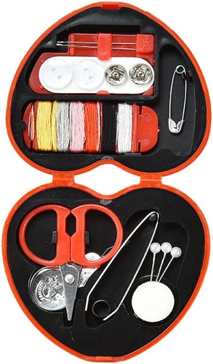 Mini Naaiset - Compacte Naaikit - Snelle Reparaties - Hartvormige Opbergdoos - 75 x 7 cm - Rood