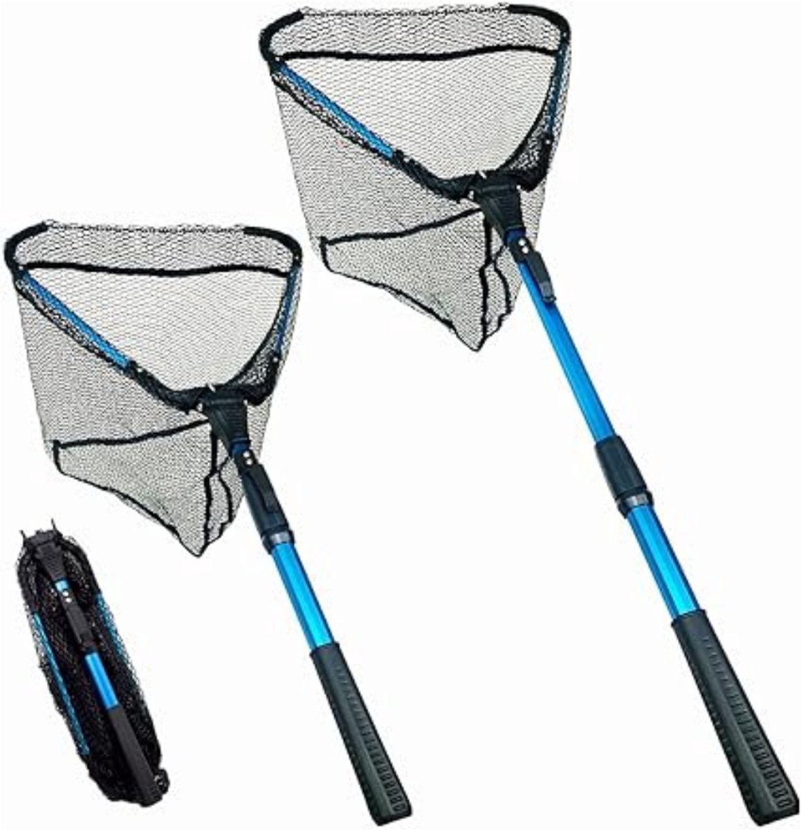 SAVI® Schepnet Vissen - Visnet - Telescoop Schepnet - Duurzaam Net met Rubberen Coating - Blauw - 40cm x 40cm x 1cm
