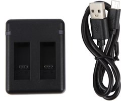 Dubbele Batterijlader geschikt voor GoPro Max - USB-C en Micro USB - Compact - 2 Batterijen Tegelijk - oplader - zwart