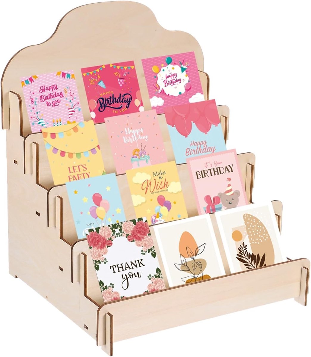 Wenskaart Display Stand - Kaart Houder - Winkel Presentatie - 4 Gelaagde Houten Display