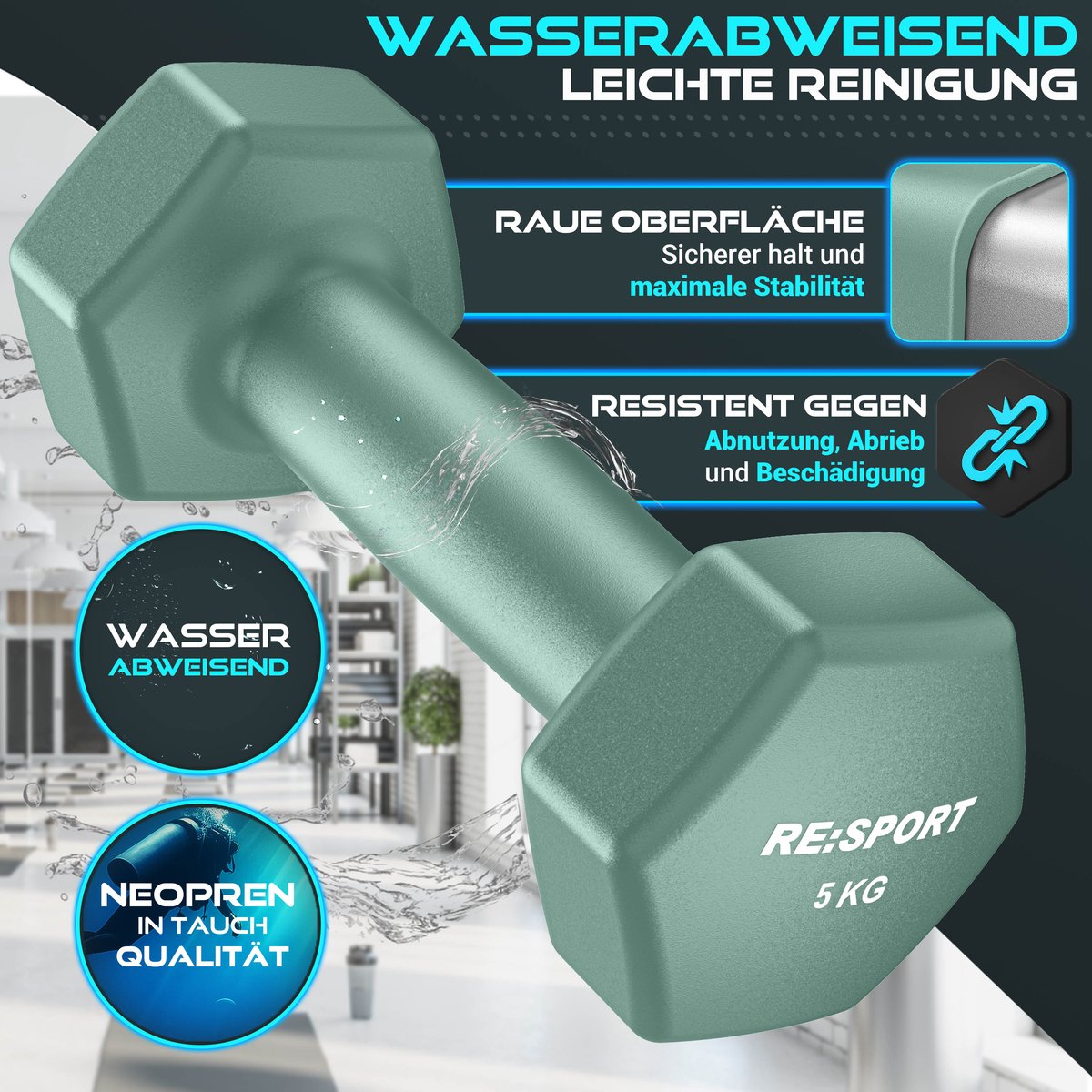 RE:SPORT® Halter Set 3 Paar 1kg–5kg, 18kg met Standaard & 3x Fitnessbanden | Antislip Neopreen Dumbbells voor Dames & Heren | Halters Halterset thumbnail 2
