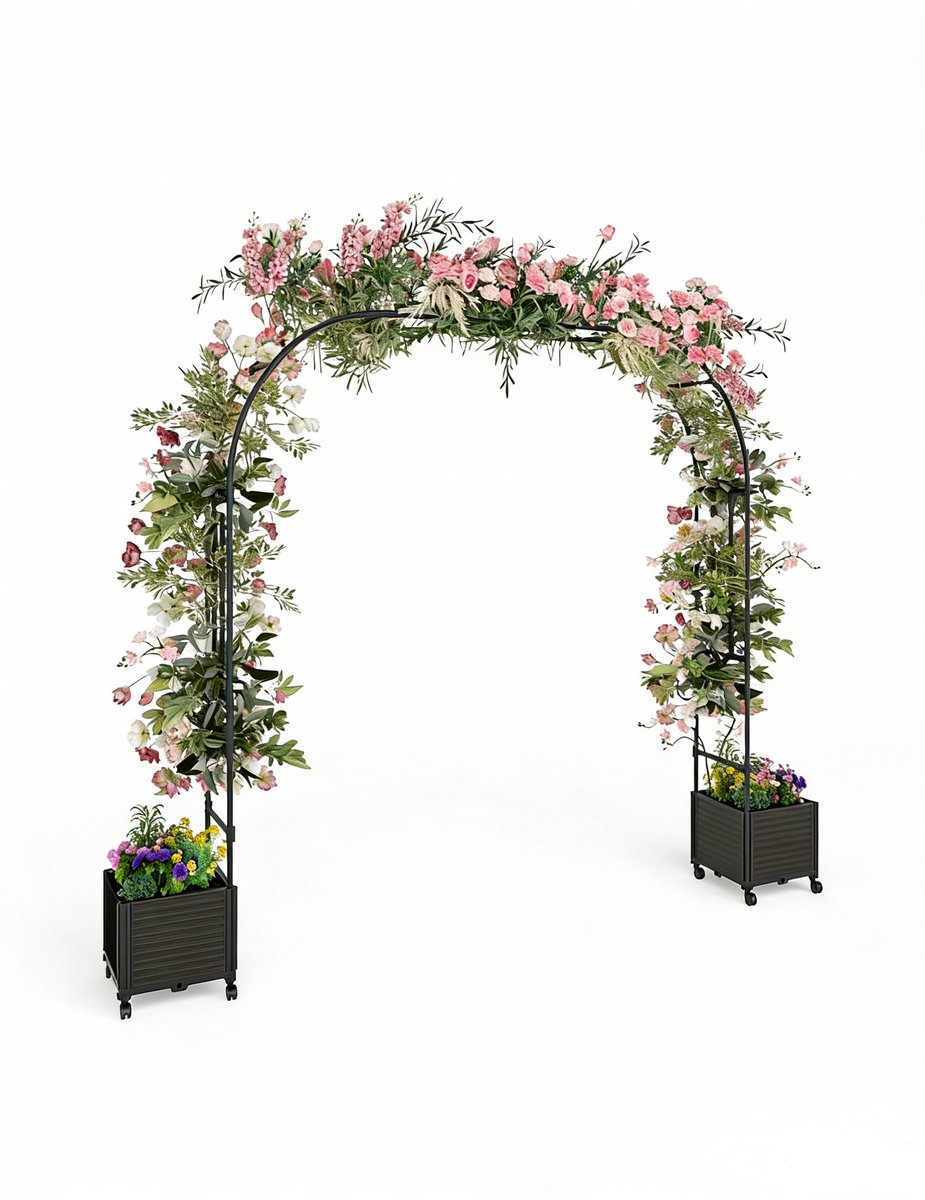 Metalen Rozenboog - Zwart - Decoratieve Tuinboog voor Klimplanten - Bruiloft Boog & Backdrop Stand - Weerbestendig - 240 cm Hoog