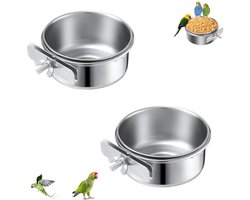 2 stuks - Vogelvoerbak - Roestvrijstalen voerbak voor papegaaien - Vogelvoerbak met schroef - Rvs Bak Met Schroefbevestiging - 10*4cm - zilver - Voor papegaaien en vogels