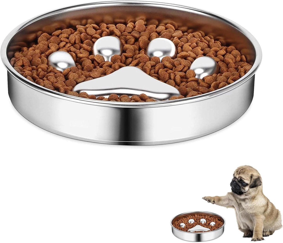 Anti-schrokbak Hond - Langzame voerbak - Gezonde spijsvertering - Antislip bodem - 21 cm diameter - Zilver