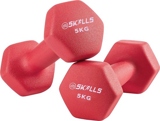Lenteaanbieding nu van € 42,95 voor € 38,95 dumbbell set van db SKILLS 5KG Dumbbell set 2 stuks in de kleur rood - gewichten - sport - fitness