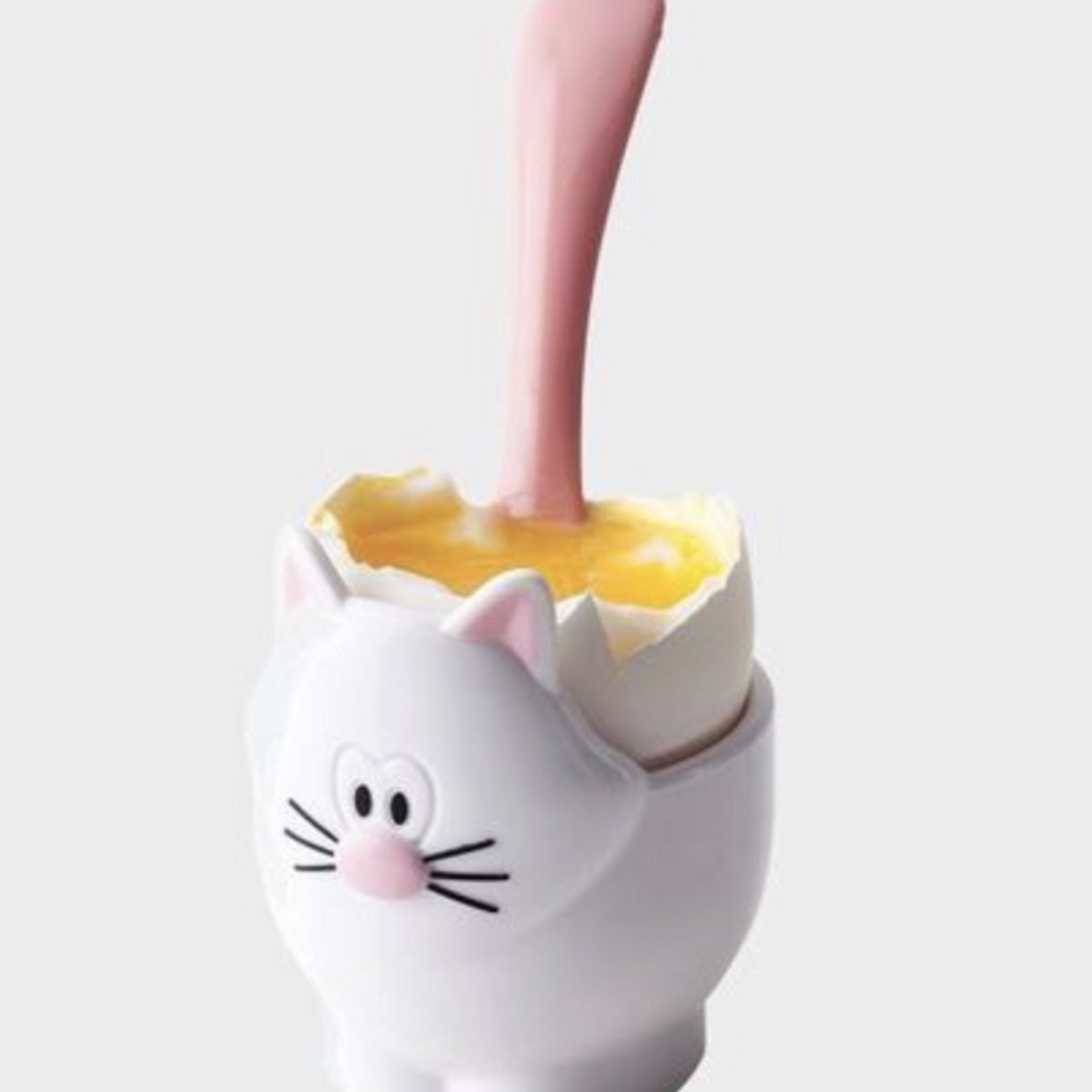 Meow eierdopje met lepel kat zwart of wit 5.2x5x9cm JOIE
