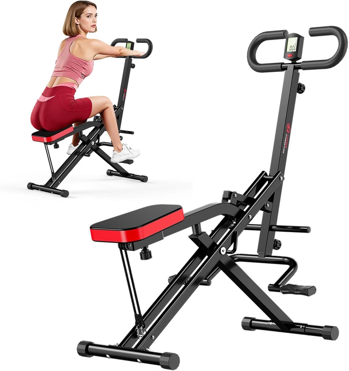 Squat Machine - Fitnessapparaat Hometrainer - Full Body Workout - Opvouwbaar en Ruimtebesparend - 87x58x110 cm - Zwart Rood