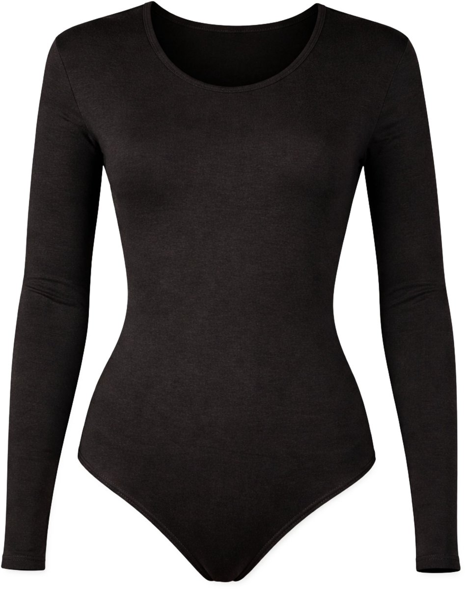 J&C Dames katoenen body met lange mouw Zwart- maat XL