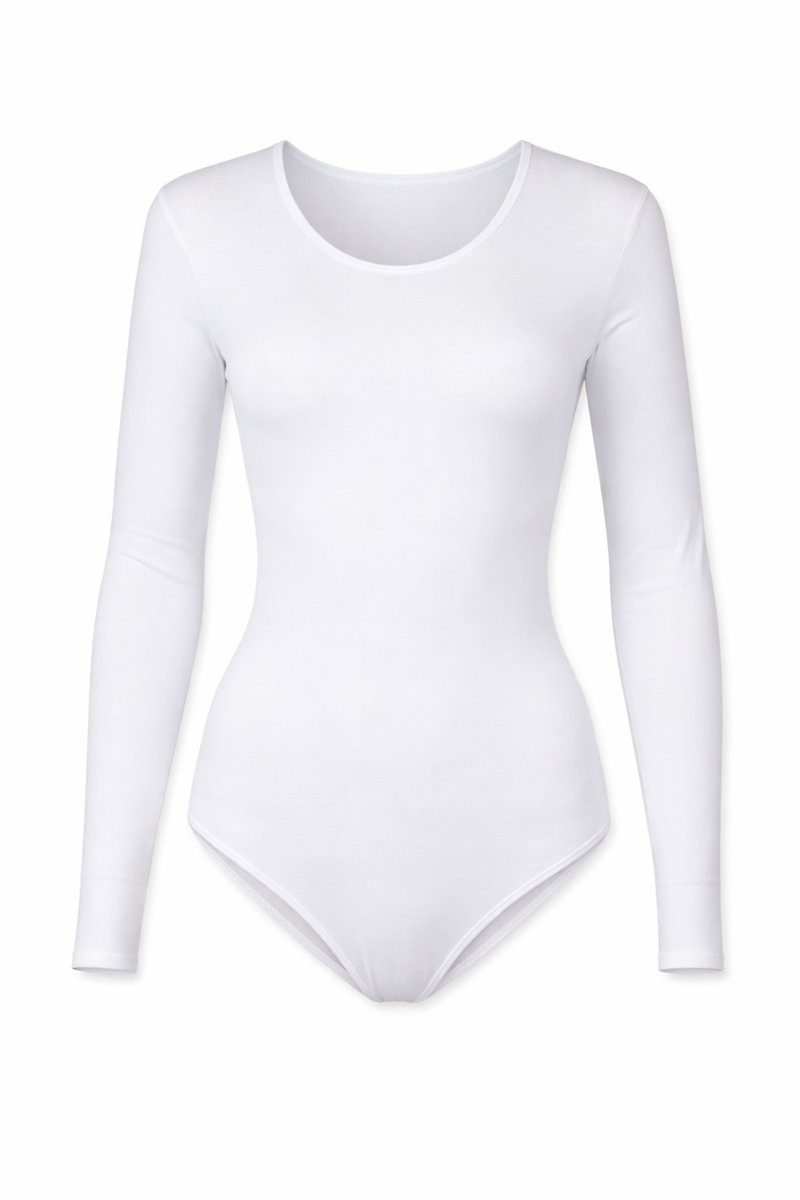 J&C Dames katoenen body met lange mouw Wit- maat XL